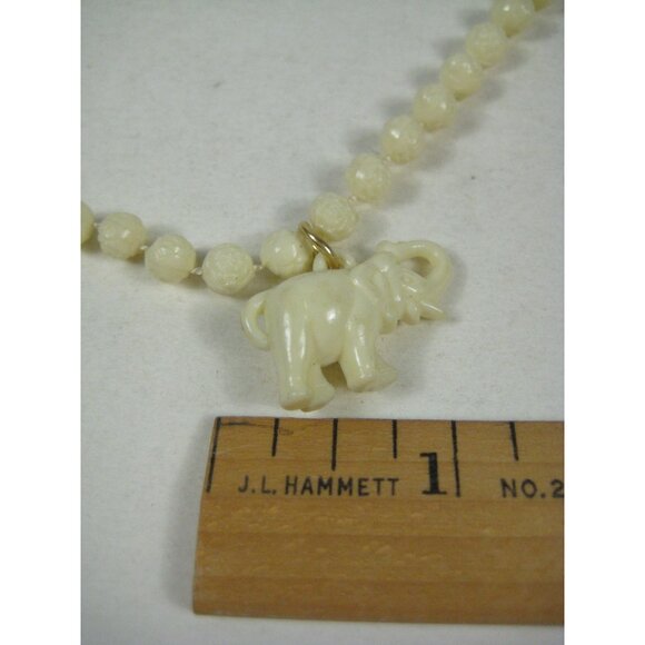 Vintage Elephant Pendant Bead Necklace 25 inch Vintage Strand Plastic Charms - Picture 4 of 11